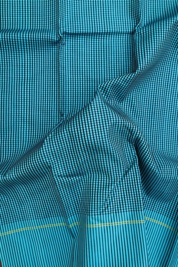 Koorainadu Silk Cotton Saree In Black And Blue With Checks