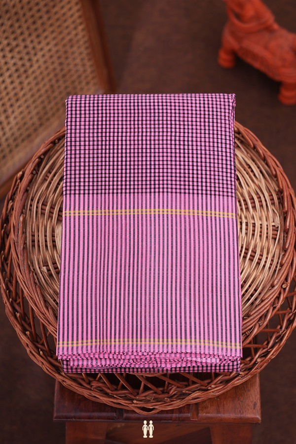 Koorainadu Silk Cotton Saree In Black And Pink With Checks