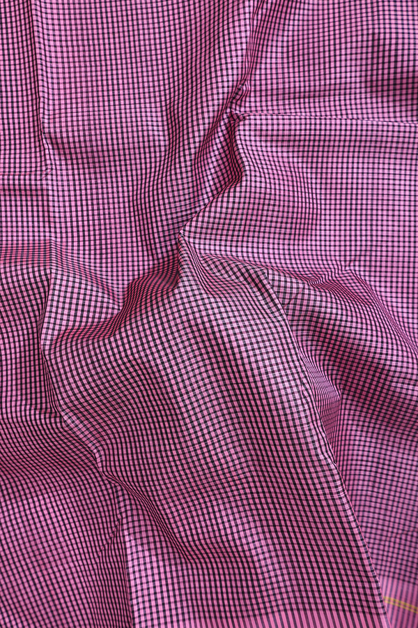 Koorainadu Silk Cotton Saree In Black And Pink With Checks