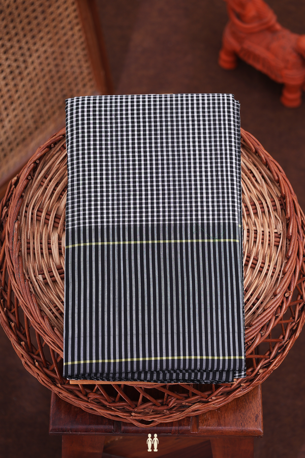 Koorainadu Silk Cotton Saree In Black And White With Checks