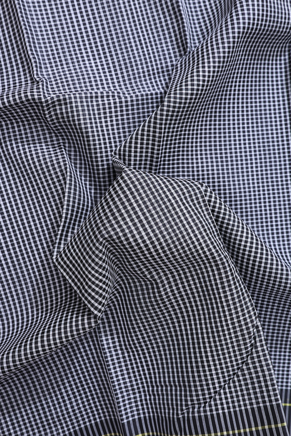 Koorainadu Silk Cotton Saree In Black And White With Checks