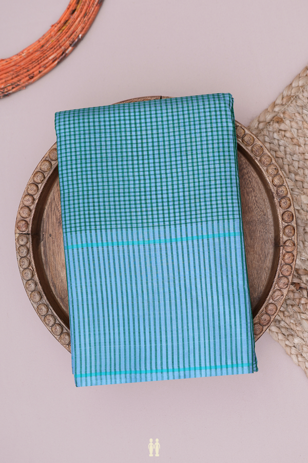 Koorainadu Silk Cotton Saree In Blue And Green With Checks