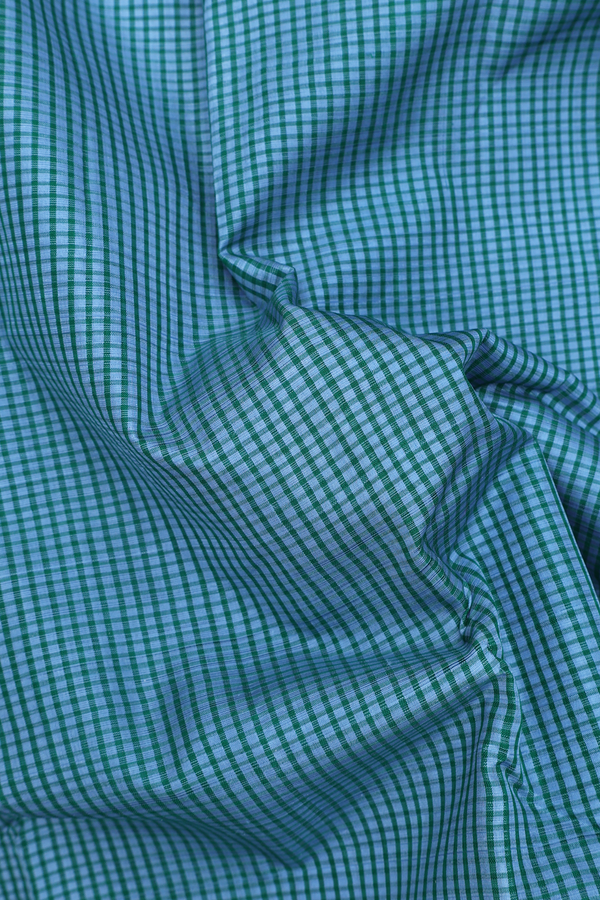 Koorainadu Silk Cotton Saree In Blue And Green With Checks