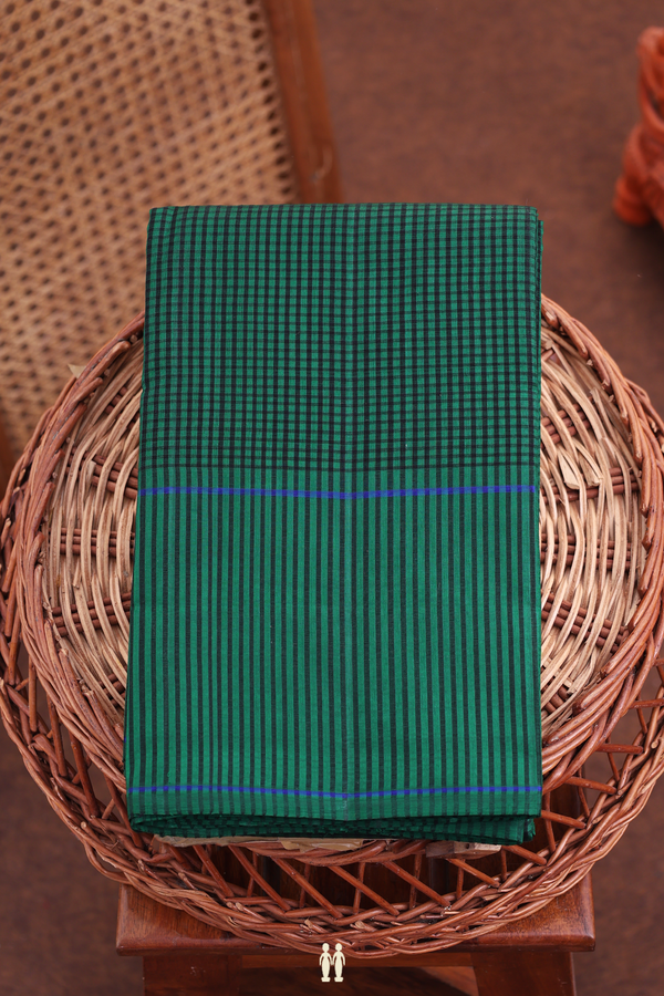 Koorainadu Silk Cotton Saree In Green And Black With Checks
