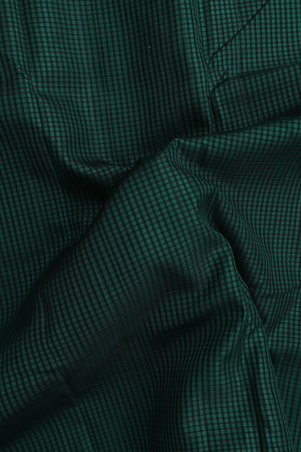 Koorainadu Silk Cotton Saree In Green And Black With Checks