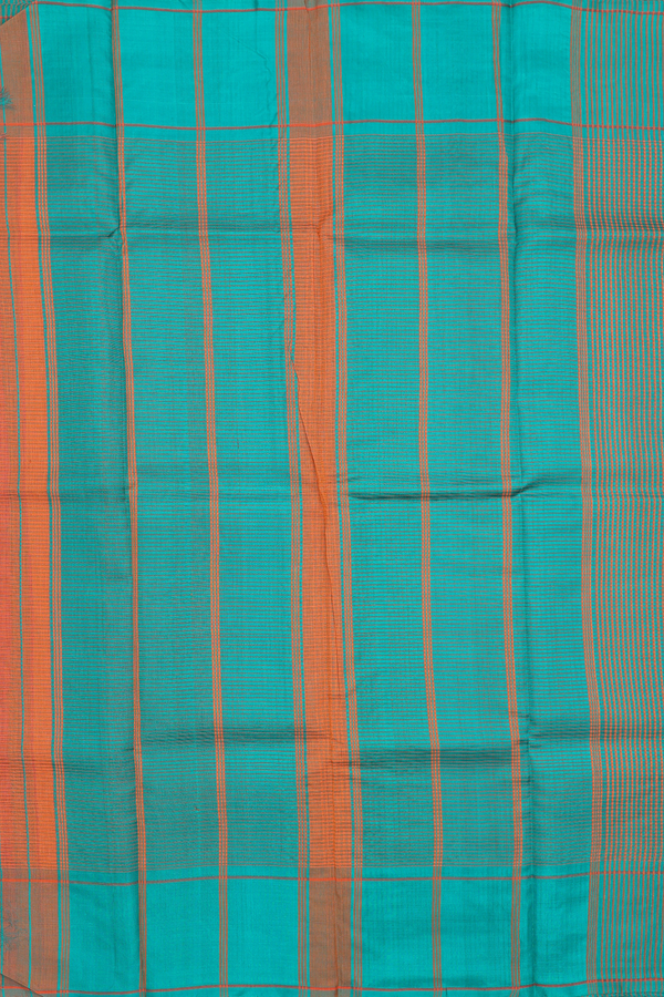 Koorainadu Silk Cotton Saree In Green And Orange With Checks