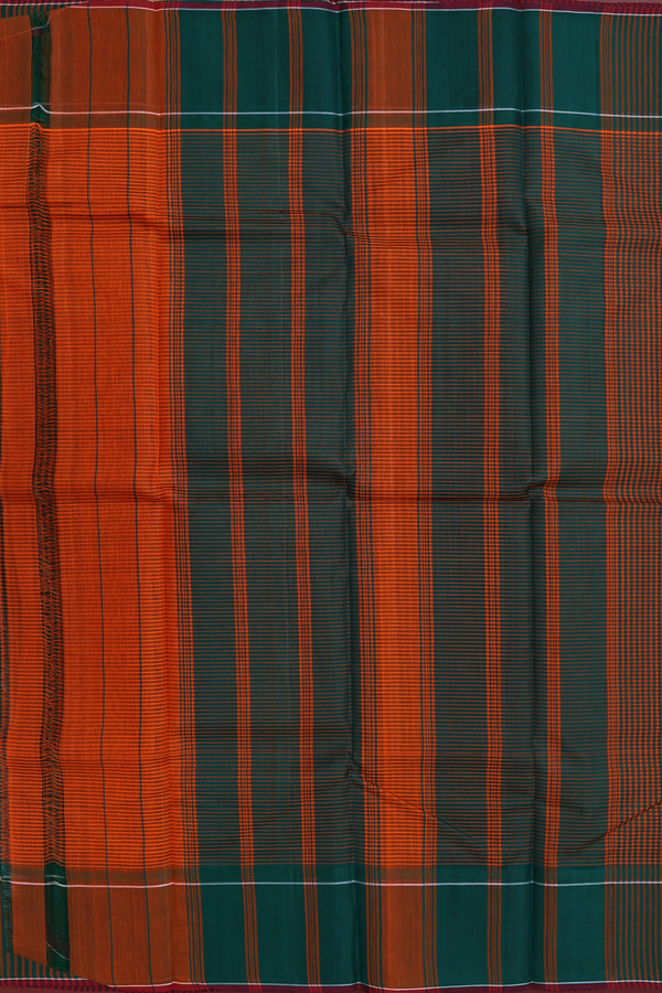 Koorainadu Silk Cotton Saree In Green And Orange With Checks