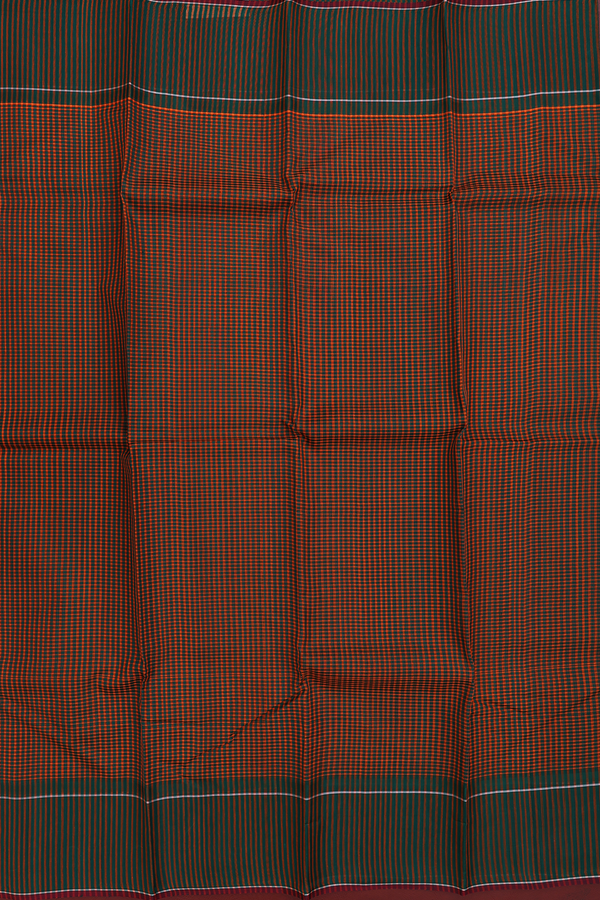Koorainadu Silk Cotton Saree In Green And Orange With Checks
