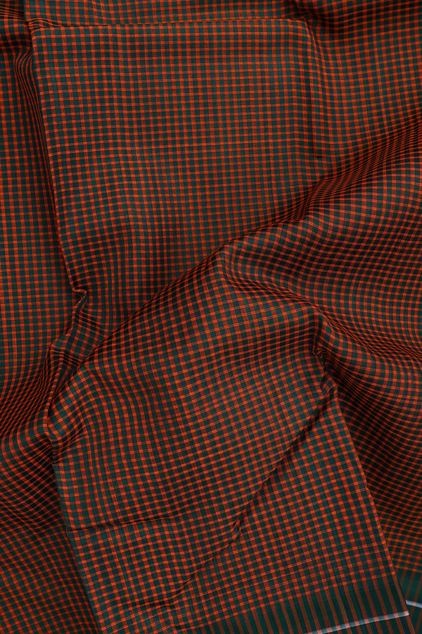 Koorainadu Silk Cotton Saree In Green And Orange With Checks