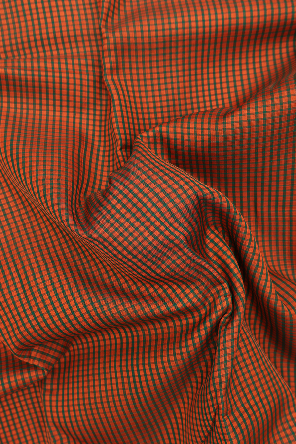 Koorainadu Silk Cotton Saree In Orange And Green With Checks