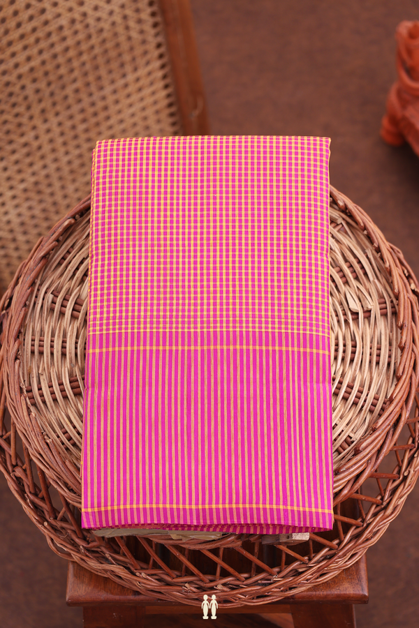 Koorainadu Silk Cotton Saree In Pink And Orange With Checks