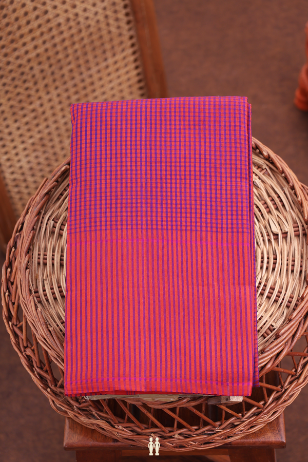 Koorainadu Silk Cotton Saree In Pink And Red With Checks