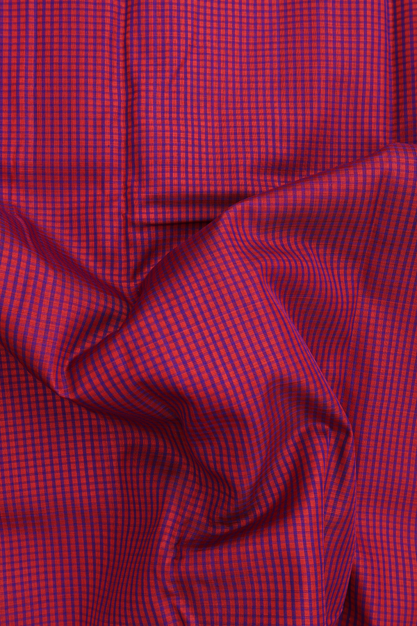 Koorainadu Silk Cotton Saree In Pink And Red With Checks