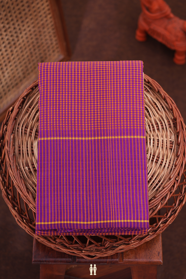 Koorainadu Silk Cotton Saree In Purple And Orange With Checks