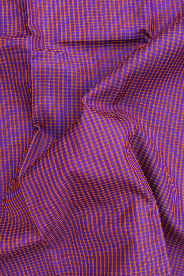 Koorainadu Silk Cotton Saree In Purple And Orange With Checks