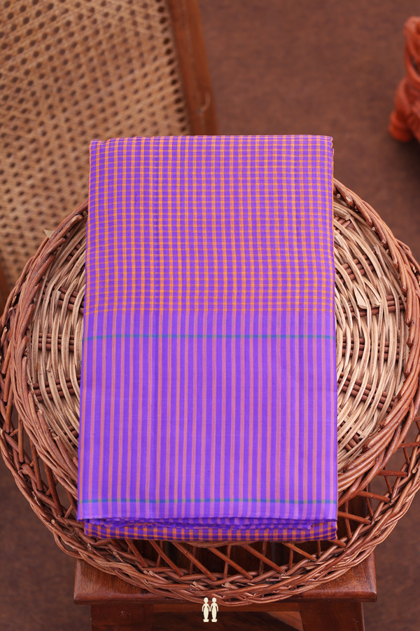 Koorainadu Silk Cotton Saree In Purple And Orange With Checks
