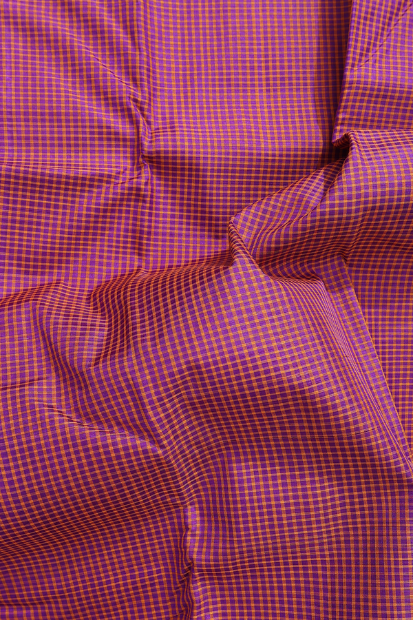 Koorainadu Silk Cotton Saree In Purple And Orange With Checks