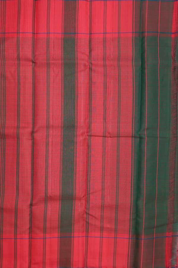 Koorainadu Silk Cotton Saree In Red And Green With Checks