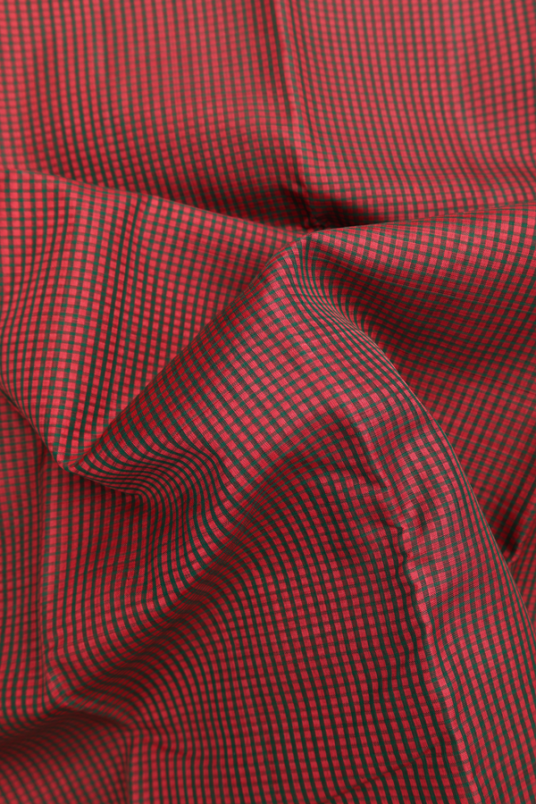 Koorainadu Silk Cotton Saree In Red And Green With Checks