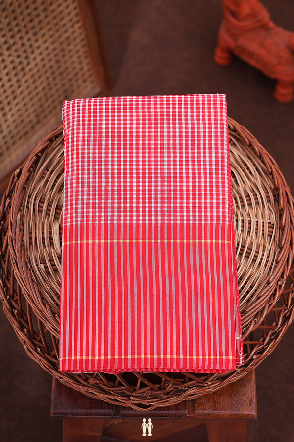 Koorainadu Silk Cotton Saree In Red And White With Checks
