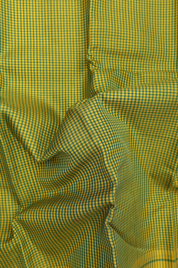 Koorainadu Silk Cotton Saree In Yellow And Green With Checks