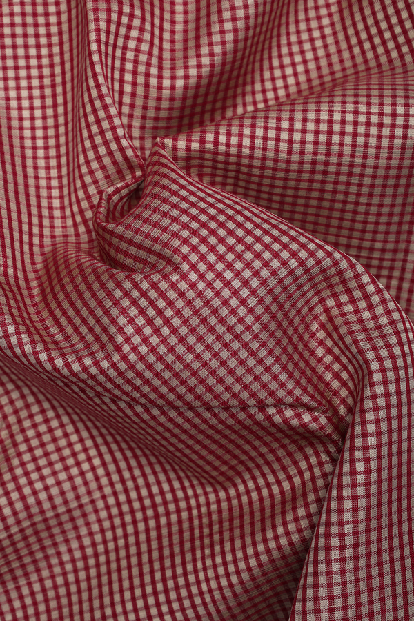 Koorainadu Silk Cotton Saree Red And Beige With Checks Design