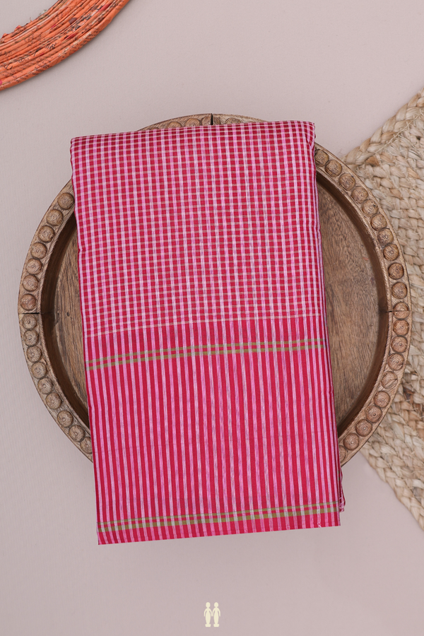Koorainadu Silk Cotton Saree Red And Pink With Checks Design