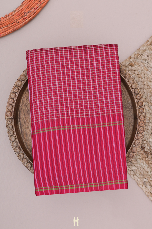 Koorainadu Silk Cotton Saree Red And Pink With Checks Design