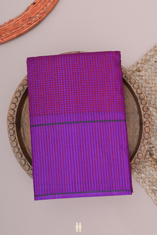 Koorainadu Silk Cotton Saree Red And Purple With Checks Design