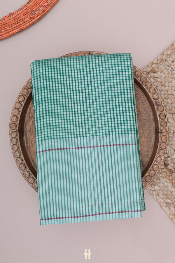 Koorainadu Silk Cotton Saree Shades Of Green With Checks Design