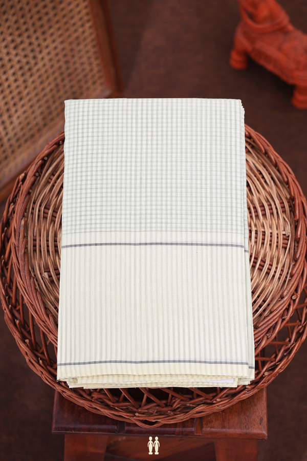 Koorainadu Silk Cotton Saree White And Grey With Checks Design