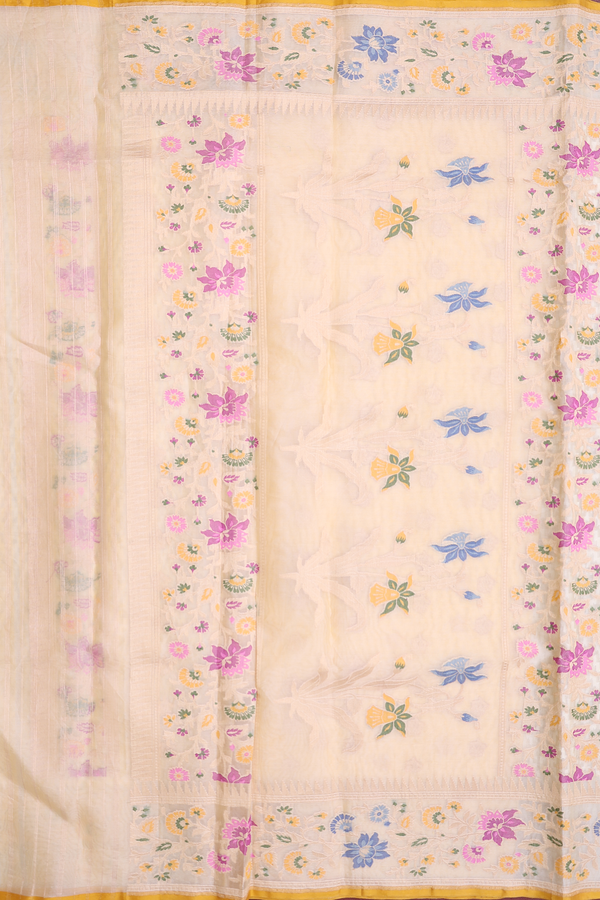 Kora Banarasi Silk Saree In Beige With Diamond Design