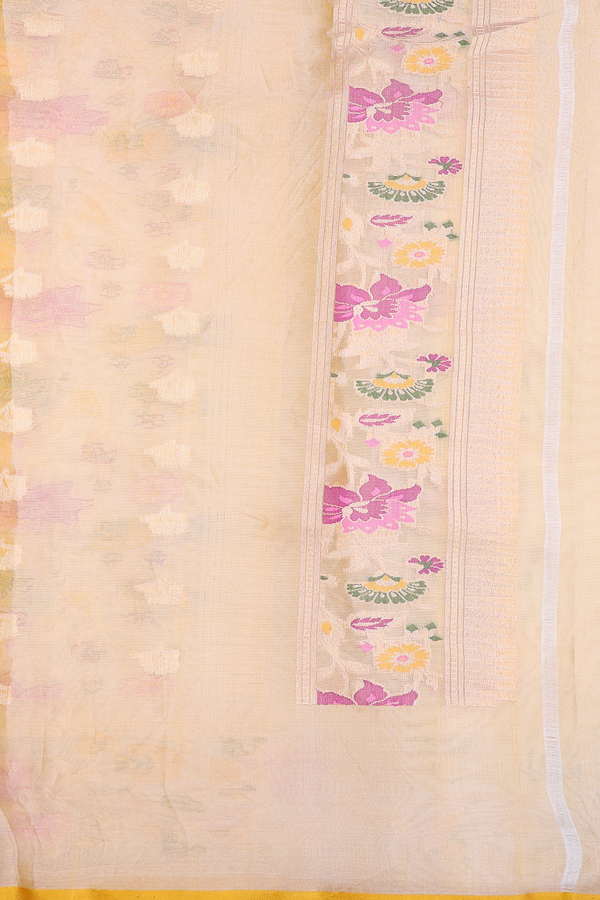 Kora Banarasi Silk Saree In Beige With Diamond Design