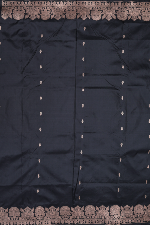 Banarasi Silk Saree In Black With Floral Buttas