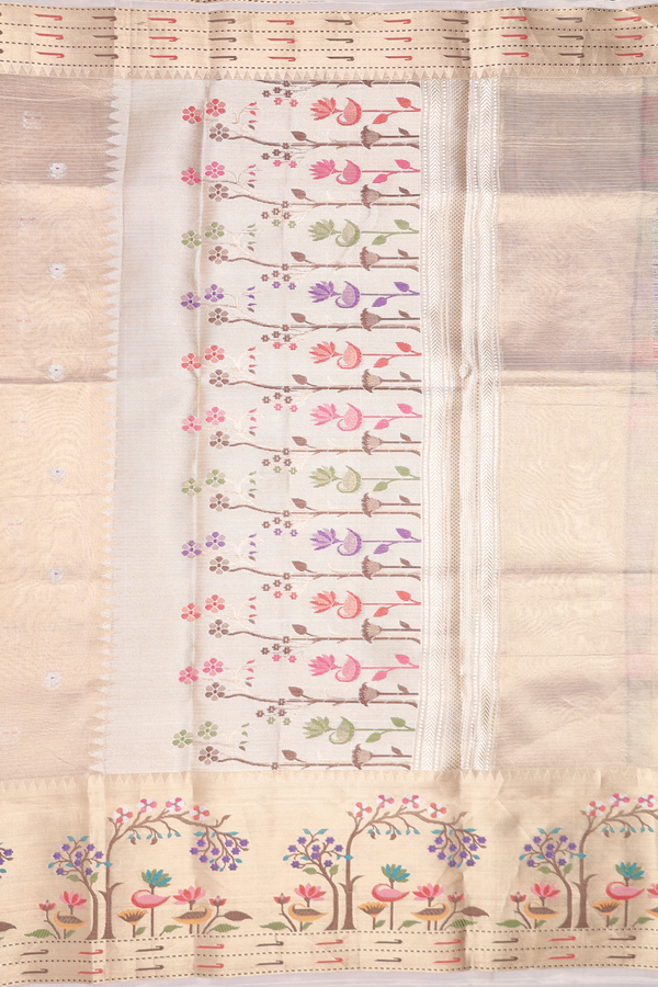 Kora Banarasi Silk Saree In Brown Tissue With Floral Buttas