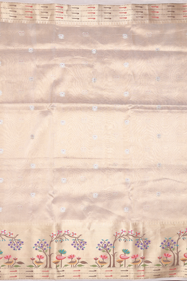 Kora Banarasi Silk Saree In Brown Tissue With Floral Buttas