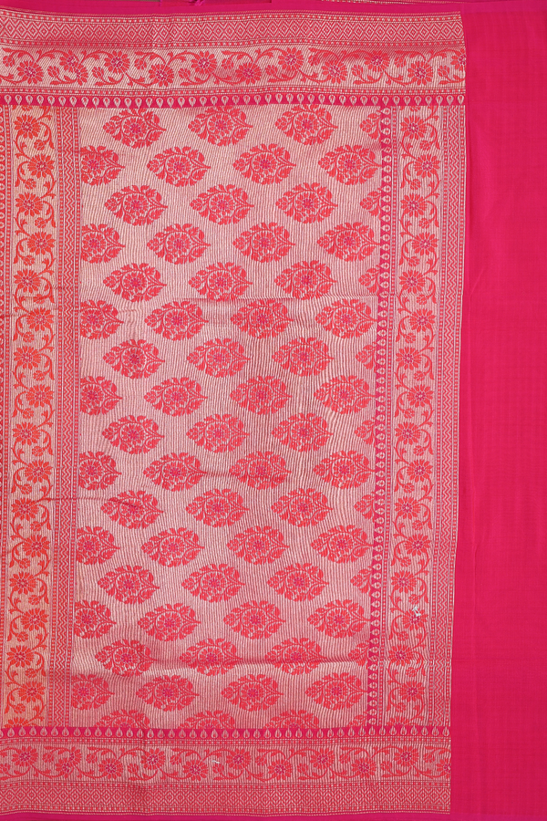Kora Banarasi Silk Saree In Chilli Red With Flora Design