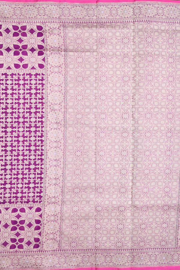 Kora Banarasi Silk Saree In Grape Purple With Allover Design