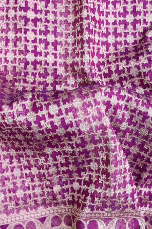 Kora Banarasi Silk Saree In Grape Purple With Allover Design