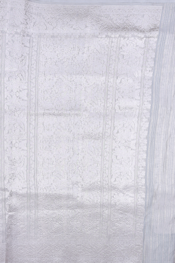 Kora Banarasi Silk Saree In Grey With Diamond Design