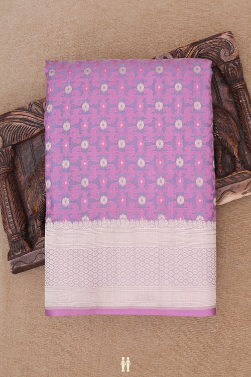 Kora Banarasi Silk Saree In Lavender With Floral Design