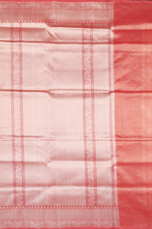 Kora Banarasi Silk Saree In Orange Tissue With Floral Buttas