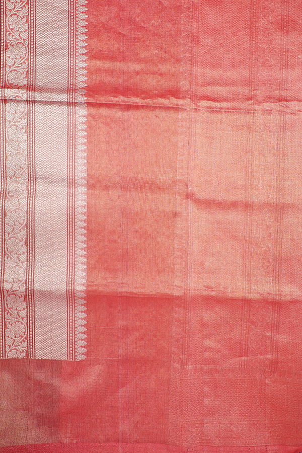 Kora Banarasi Silk Saree In Orange Tissue With Floral Buttas