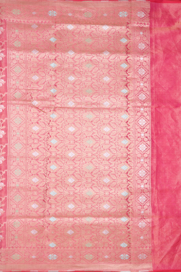Kora Banarasi Silk Saree In Pink Tissue With Floral Design
