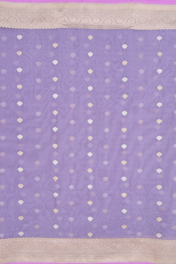 Kora Banarasi Silk Saree In Purple With Floral Buttas