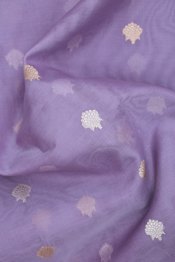Kora Banarasi Silk Saree In Purple With Floral Buttas