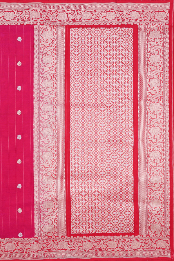 Kora Banarasi Silk Saree In Rani Pink With Floral Buttas