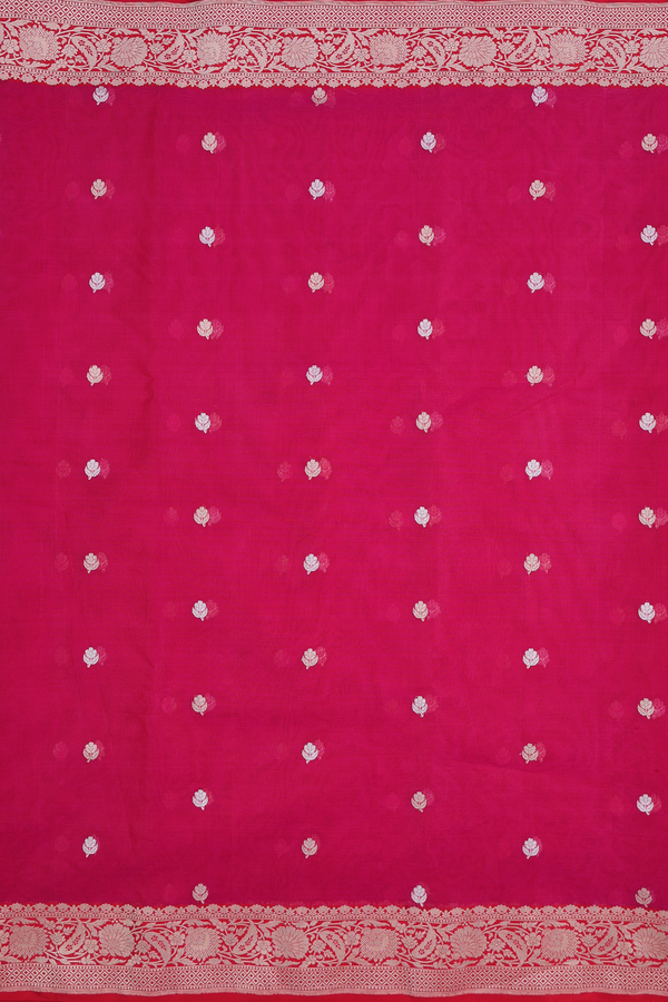 Kora Banarasi Silk Saree In Rani Pink With Floral Buttas