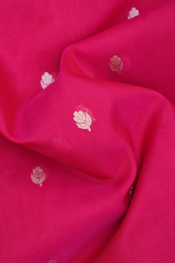 Kora Banarasi Silk Saree In Rani Pink With Floral Buttas