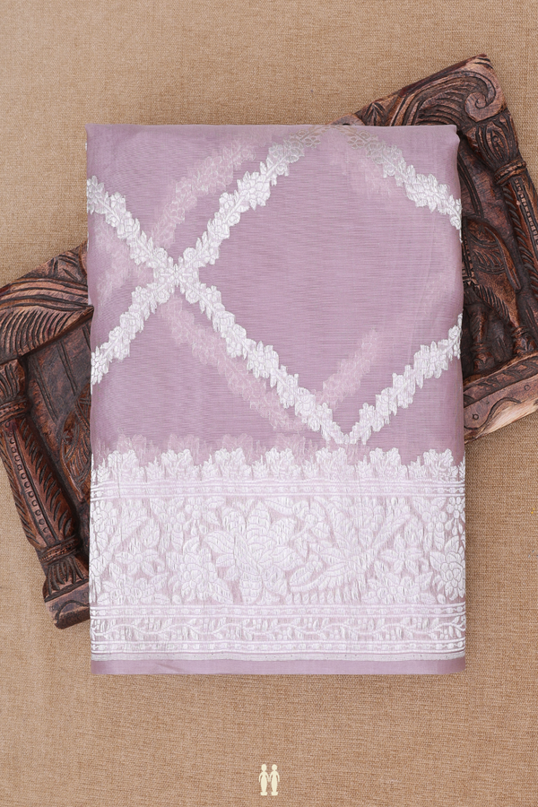 Kora Banarasi Silk Saree In Rose Brown With Diamond Design
